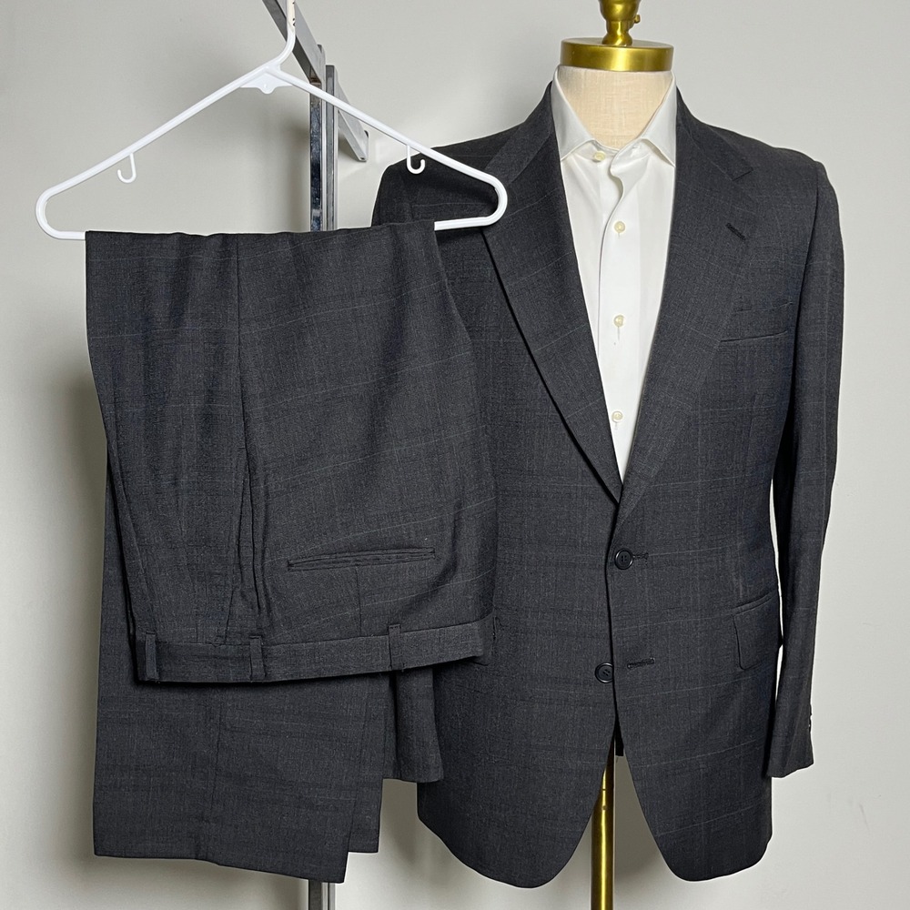Johnny Carson Suit Mens 40R 34W Grey Glen Plaid Vintage 2-Button USA Made